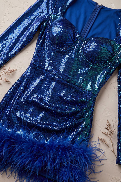 Royal Blue Sequined Knit Bodycon Mini Dress royal blue sequined knit mini dress - product view 6