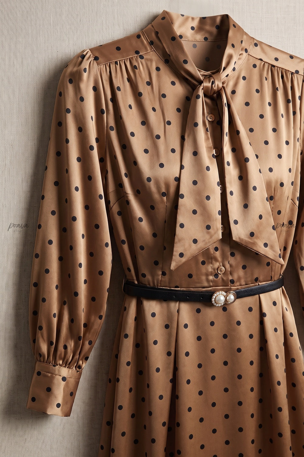 Bronze-gold Satin Polka Dot A-line Midi Dress Bronze-gold Satin Midi dress - product view 5