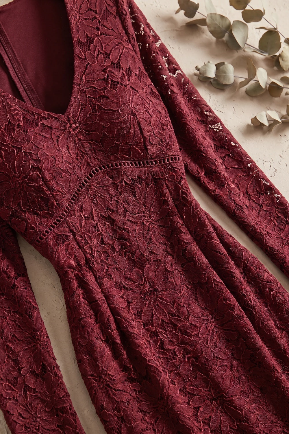 burgundy floral lace mermaid dress burgundy floral lace dress - product view 4