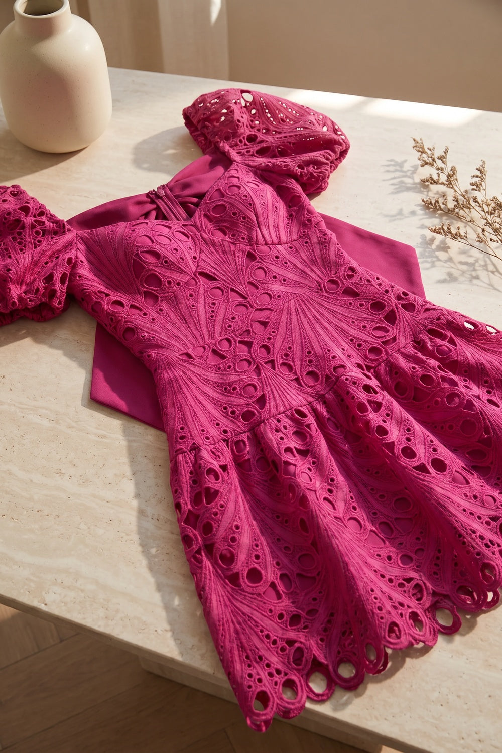 Magenta Guipure Lace Mini Dress magenta guipure lace mini dress - product view 6