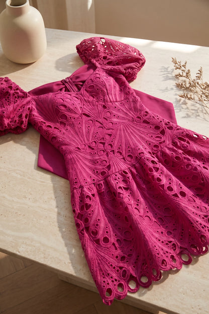 Magenta Guipure Lace Mini Dress magenta guipure lace mini dress - product view 6