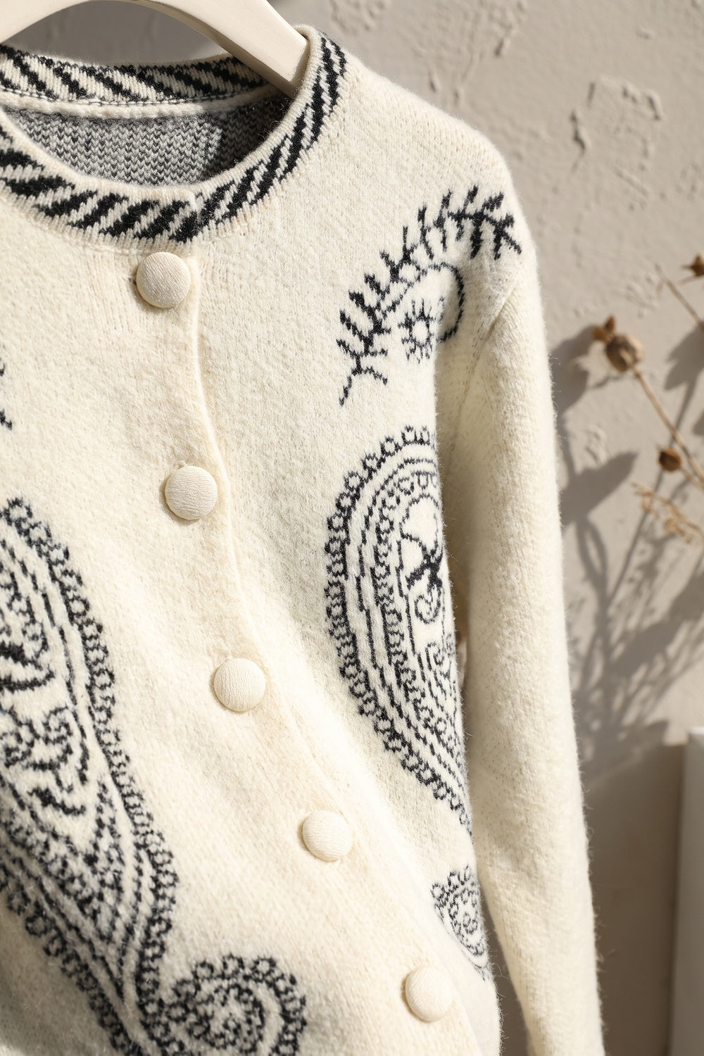Cream Brushed Fuzzy Knit Boxy Cropped Cardigan cream, off-white brushed fuzzy knit cardigan - product view 6