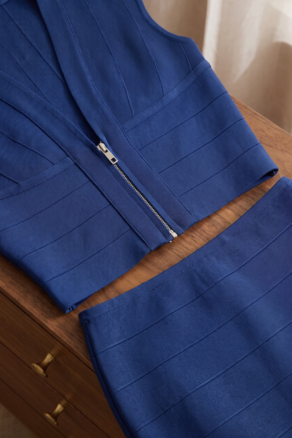 Royal Blue Heavy Bandage Knit Bodycon Two-Piece Set royal blue heavy bandage knit two-piece set - product view 6