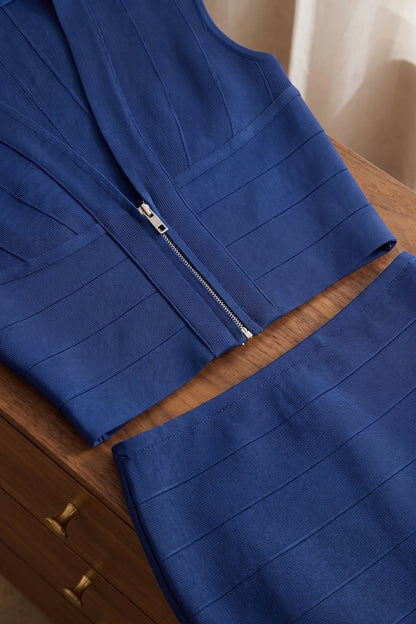 Royal Blue Heavy Bandage Knit Bodycon Two-Piece Set royal blue heavy bandage knit two-piece set - product view 6