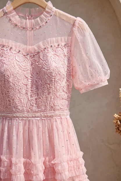 Light Pink Tulle A-Line Tiered Midi Dress light pink tulle midi dress - product view 6