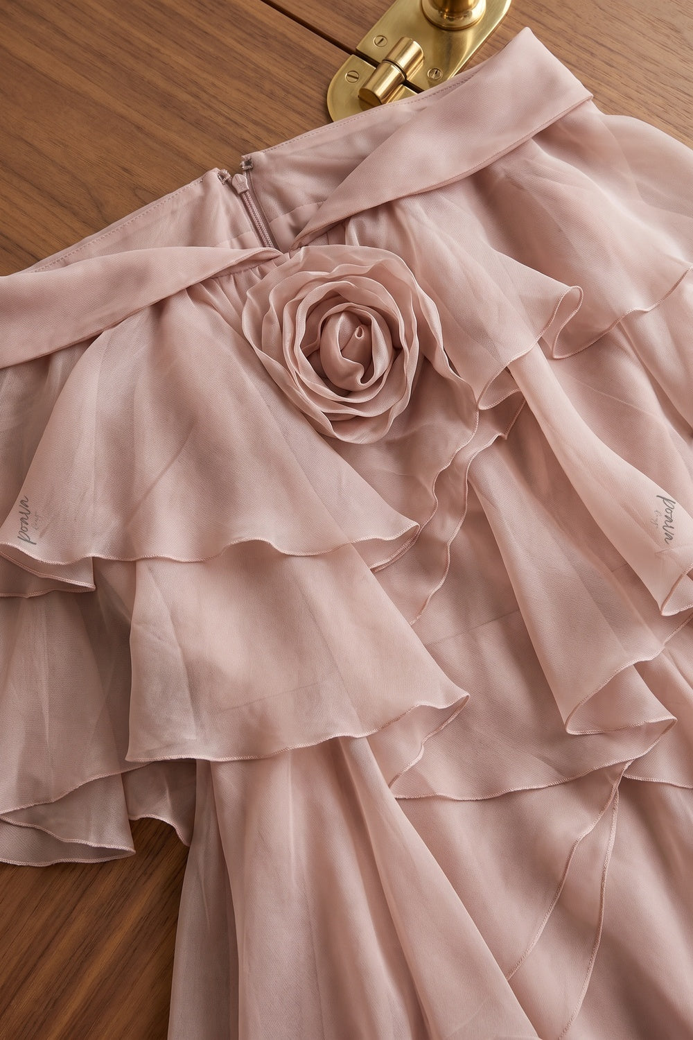 Dusty Pink Chiffon Flowing A-Line Gown with High Slit dusty pink chiffon gown - product view 6