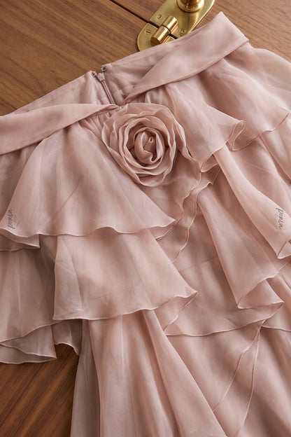 Dusty Pink Chiffon Flowing A-Line Gown with High Slit dusty pink chiffon gown - product view 6