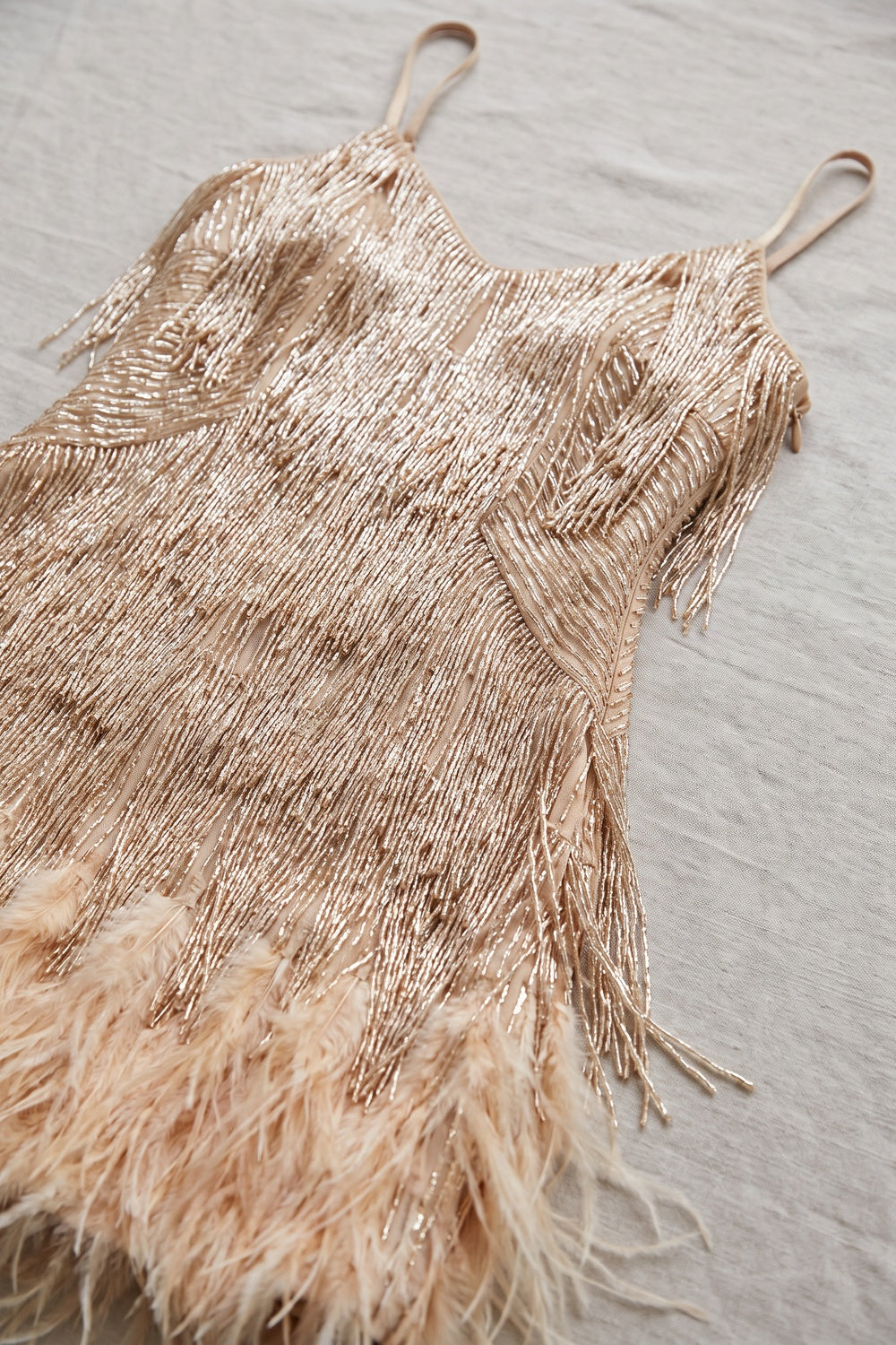 Champagne Gold Metallic Thread Fringe A-Line Dress champagne gold metallic thread fringe dress - product view 6