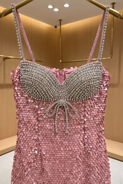Pink Sequined Synthetic Sheath Mini Dress pink sequined synthetic mini dress - product view 6