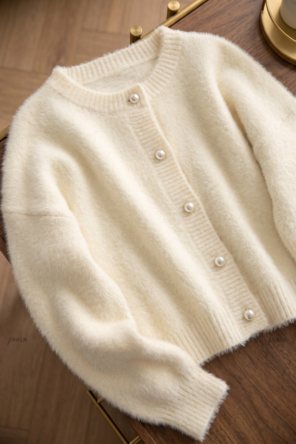 Cream Fuzzy Knit Boxy Drop-Shoulder Cardigan cream, off-white fuzzy knit cardigan - product view 5