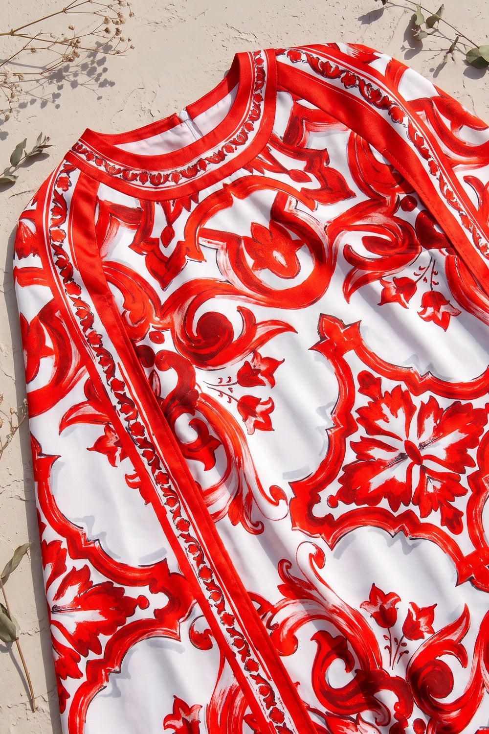 White Majolica Tile Print Cape Dress White Satin or silk crepe Cape dress - product view 6