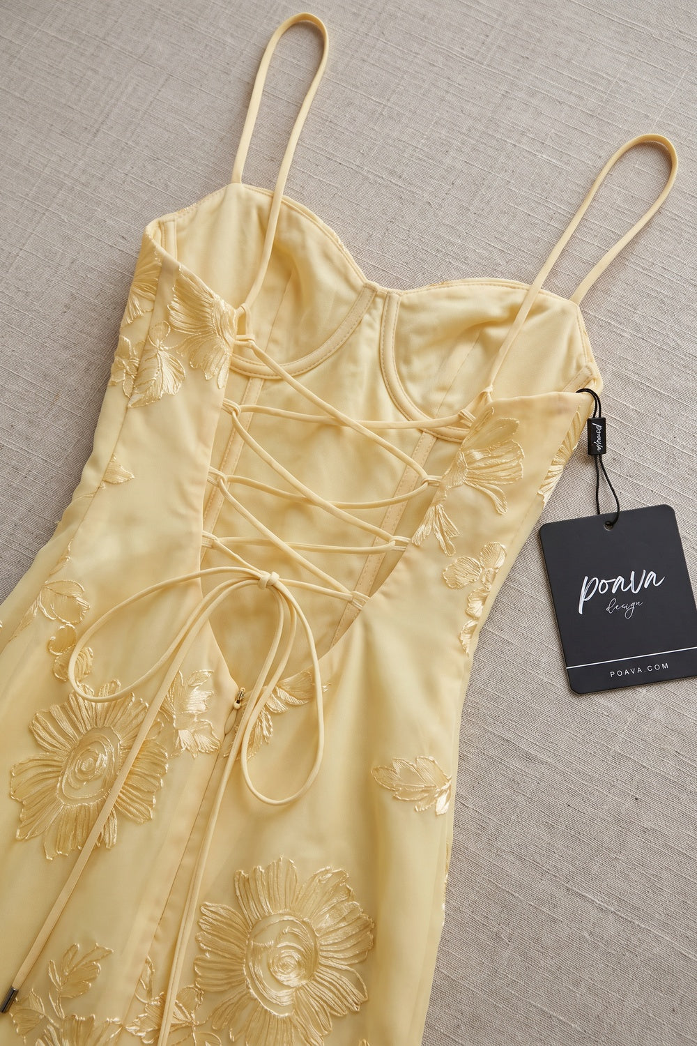 Pale Yellow Embroidered Organza Overlay Mermaid Gown pale yellow embroidered organza overlay gown - product view 6