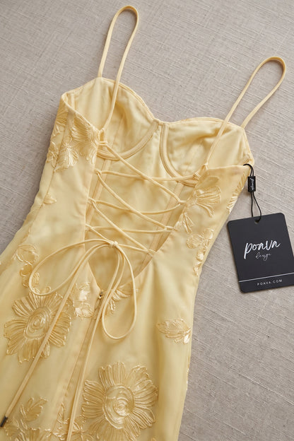 Pale Yellow Embroidered Organza Overlay Mermaid Gown pale yellow embroidered organza overlay gown - product view 6