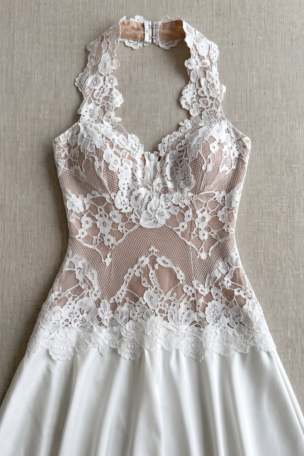 White Halter Lace Mini Dress Premium Fabric - product view 3