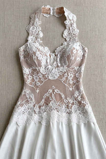 White Halter Lace Mini Dress Premium Fabric - product view 3