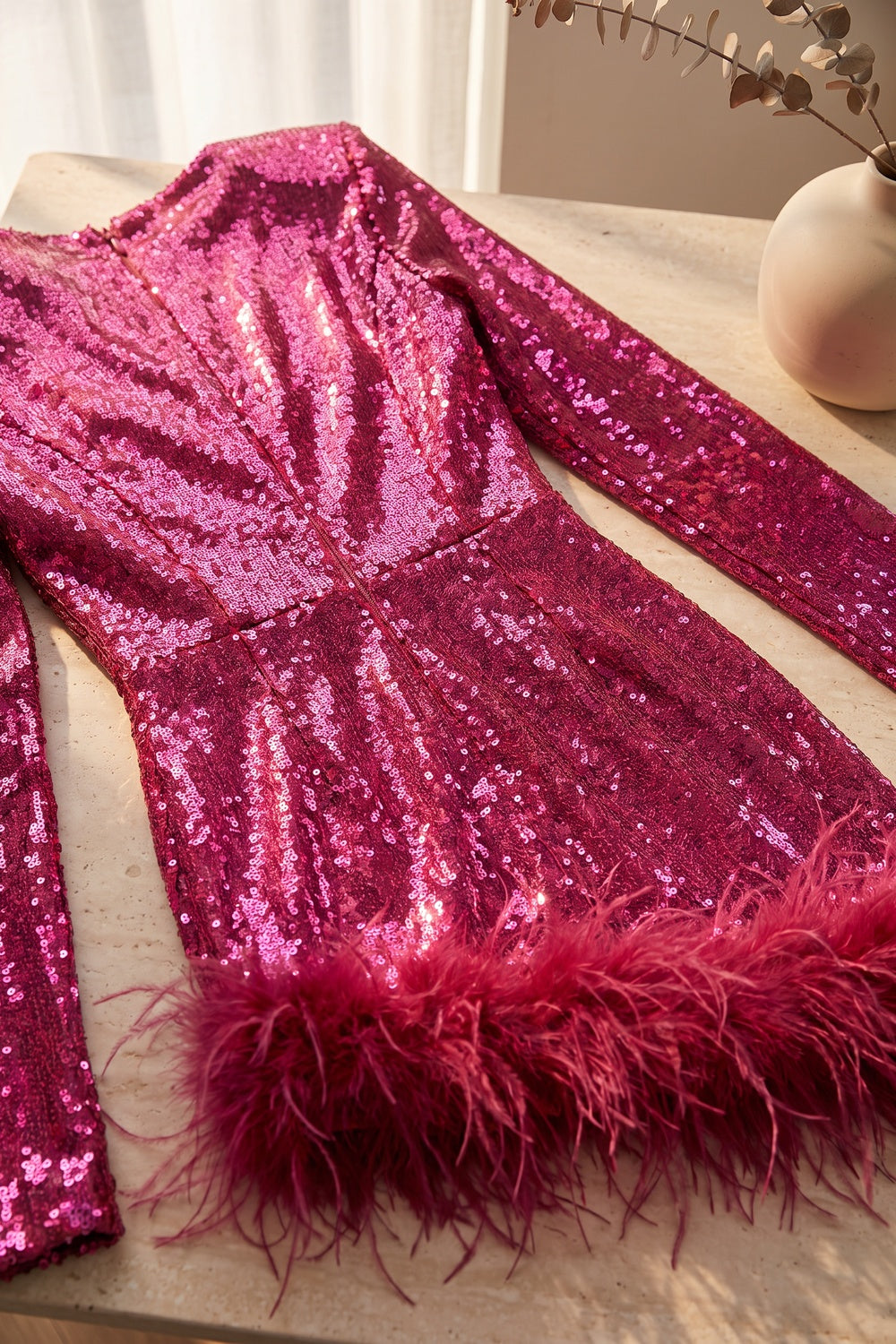 Magenta Sequined Mesh Bodycon Mini Dress magenta sequined mesh mini dress - product view 6