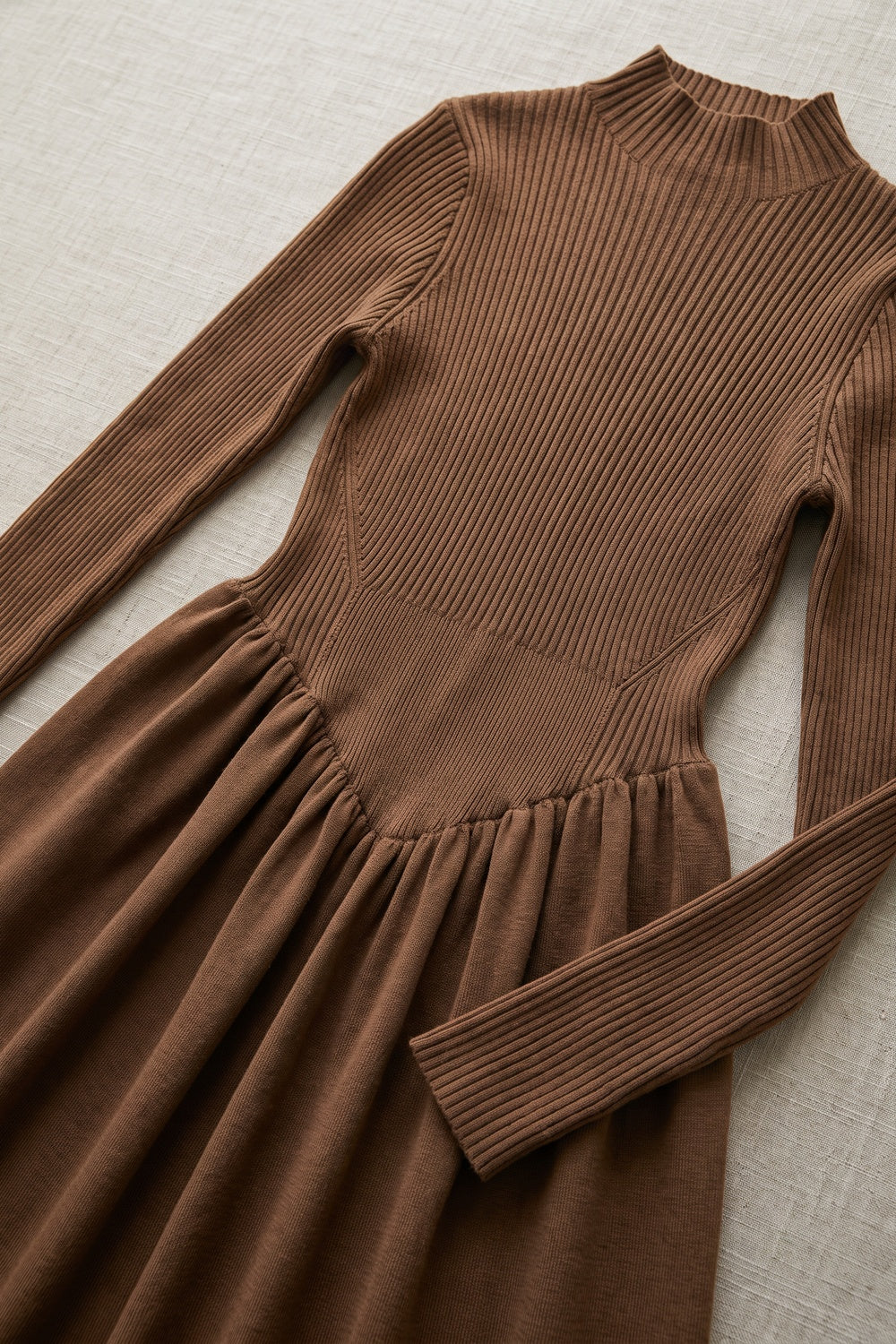 Brown Ribbed Knit Fit-and-Flare Midi Dress brown ribbed knit dress - product view 6