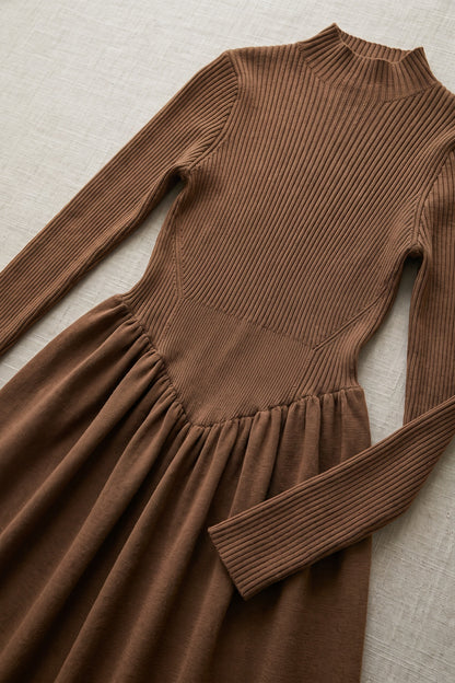 Brown Ribbed Knit Fit-and-Flare Midi Dress brown ribbed knit dress - product view 6