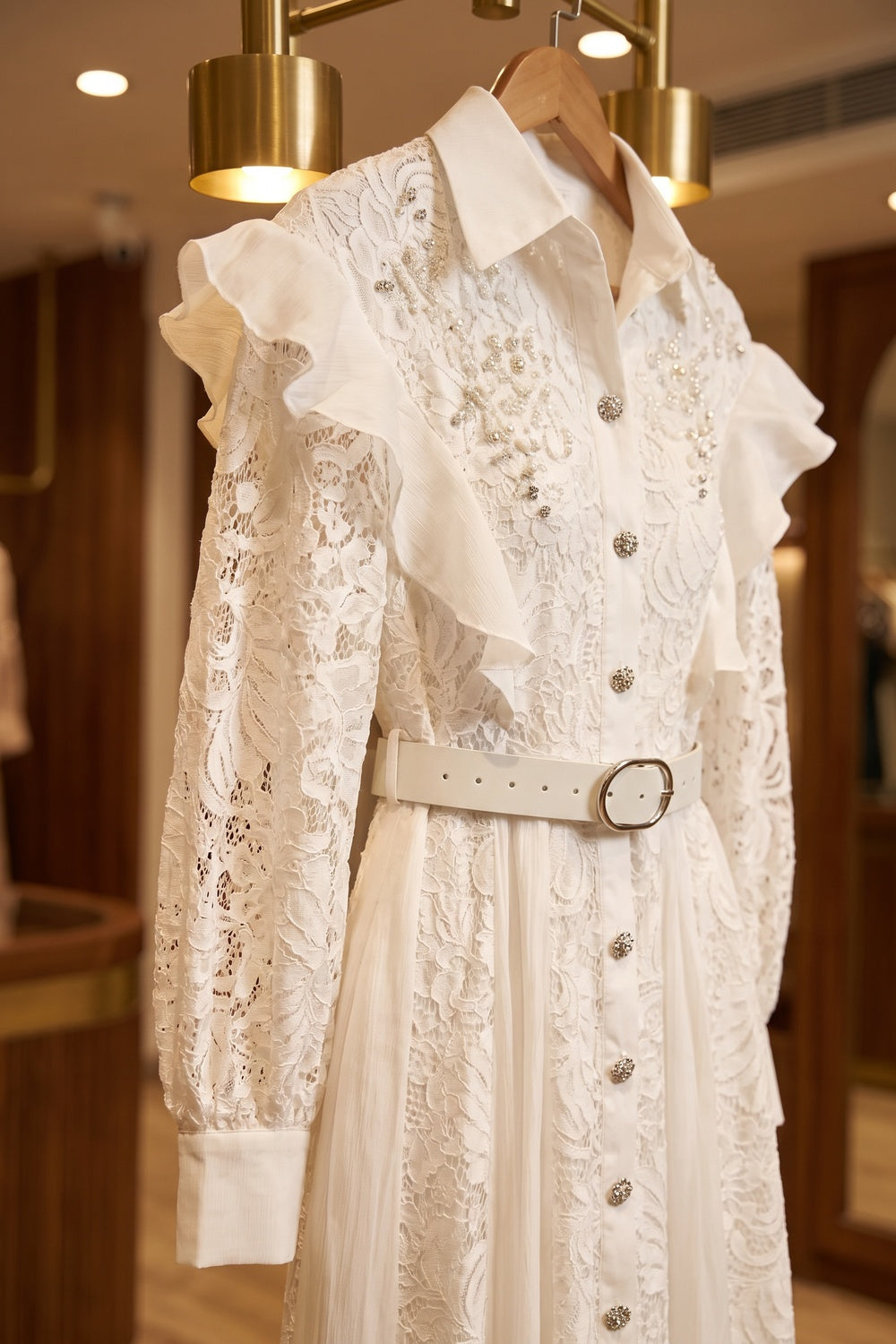 White Floral Lace A-Line Maxi Shirt Dress white floral lace shirt dress - product view 6