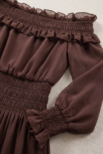 Chocolate Brown Textured Chiffon Blouson Maxi Dress with Tiered Skirt chocolate brown textured chiffon maxi dress - product view 6
