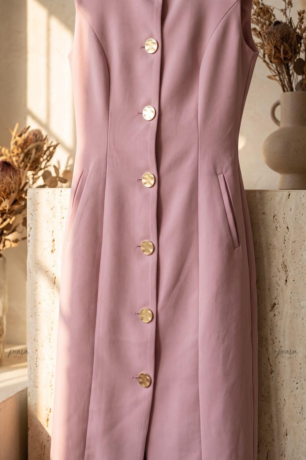 Dusty Pink Woven Suiting Sheath Vest Dress dusty pink woven suiting vest dress - product view 6
