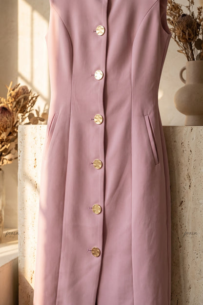 Dusty Pink Woven Suiting Sheath Vest Dress dusty pink woven suiting vest dress - product view 6