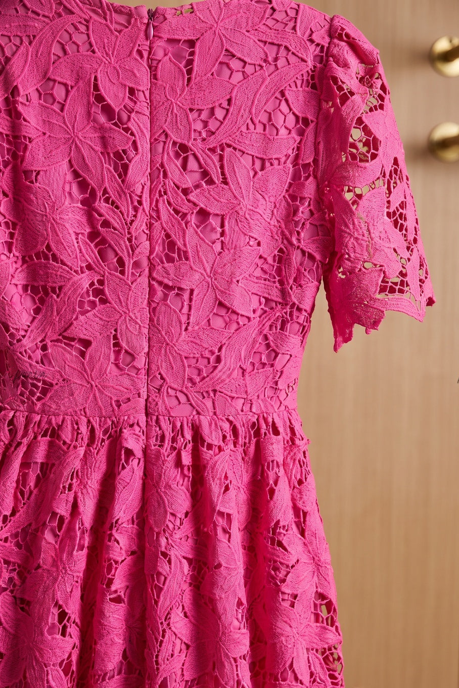 Magenta Guipure Lace A-Line Midi Dress magenta guipure lace dress - product view 4