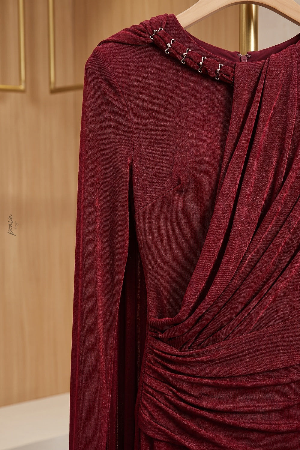 Burgundy Metallic Jersey Column Evening Gown burgundy metallic jersey evening gown - product view 6