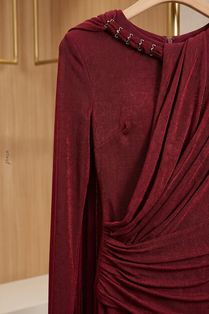 Burgundy Metallic Jersey Column Evening Gown burgundy metallic jersey evening gown - product view 6