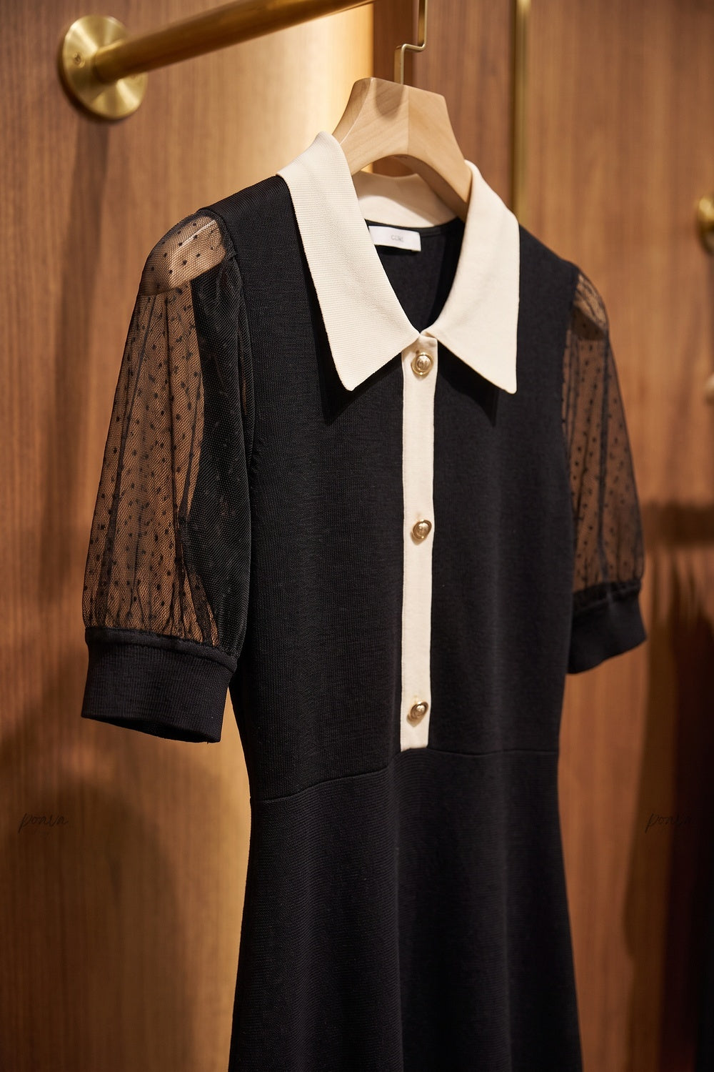 Black Fine Knit A-Line Dress with Contrast Collar black fine knit dress - product view 6