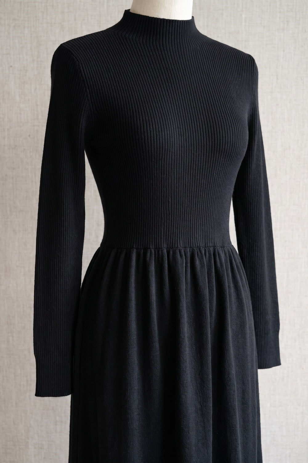 Black Ribbed Knit Mock Neck Maxi Dress black fine ribbed knit dress - product view 6