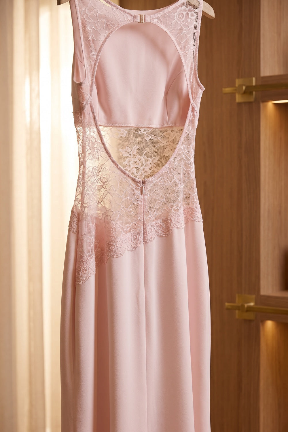 Soft Pink Lace Panel Maxi Dress Premium Fabric - product view 3