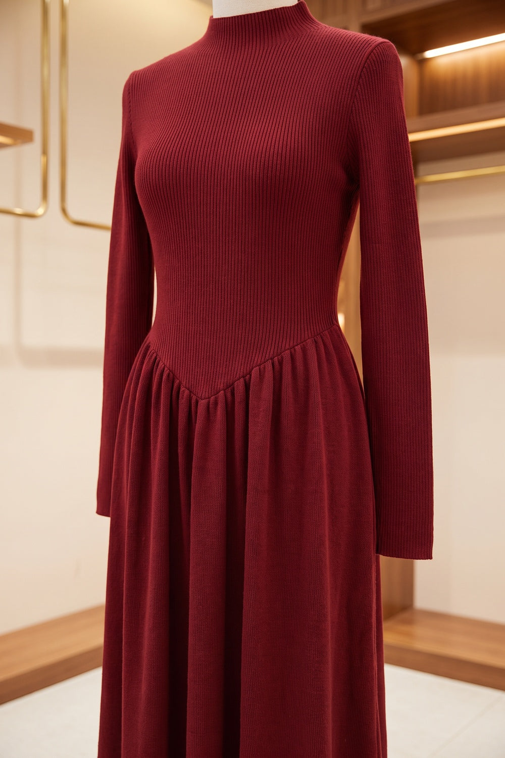 Dark Red Ribbed Knit A-Line Maxi Dress dark red ribbed knit maxi dress - product view 6