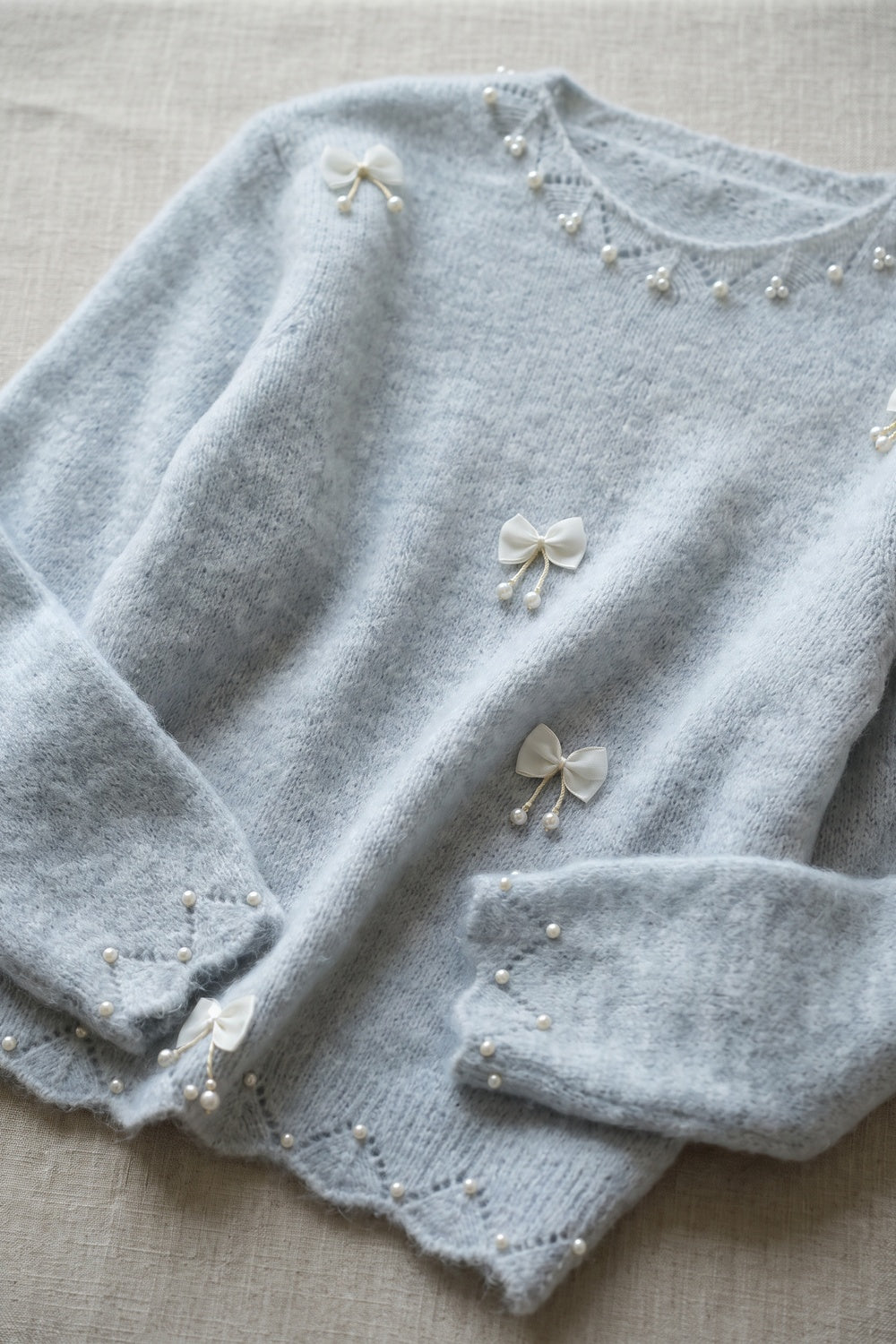 Light Ice Blue Fuzzy Mohair-Blend Knit Sweater light ice blue fuzzy mohair-blend knit sweater - product view 6