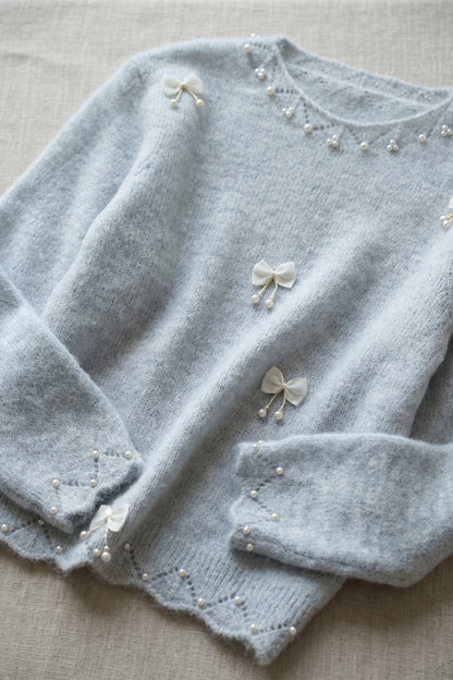 Light Ice Blue Fuzzy Mohair-Blend Knit Sweater light ice blue fuzzy mohair-blend knit sweater - product view 6