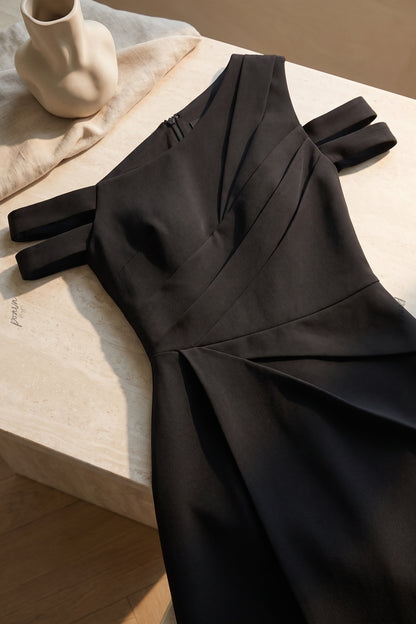 Asymmetrical One-Shoulder Black Crepe Sheath Dress black crepe dress - product view 6