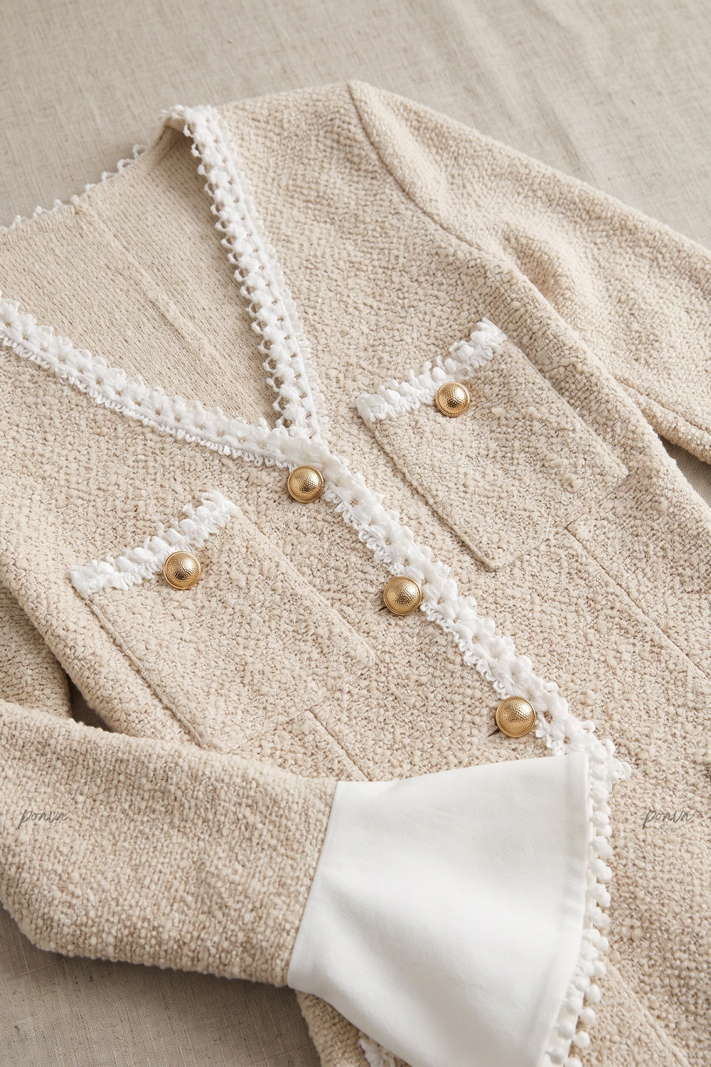 Beige Textured Bouclé Knit A-Line Midi Dress beige textured boucle knit dress - product view 6