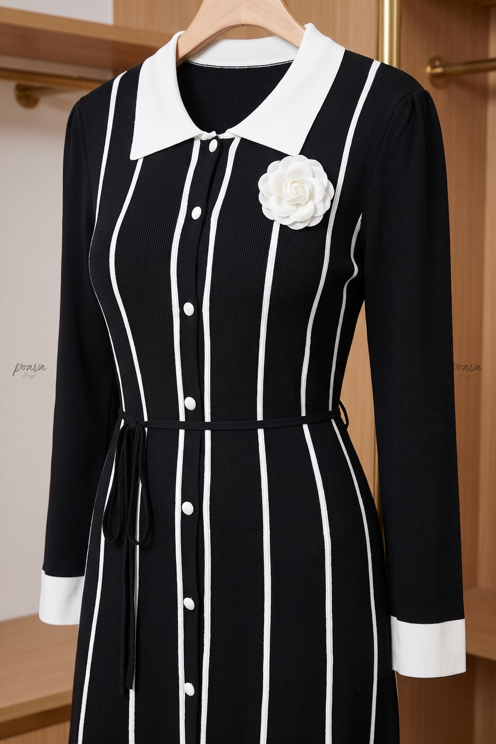 Black Fine-Gauge Ribbed Knit A-Line Midi Dress black fine-gauge ribbed knit dress - product view 6