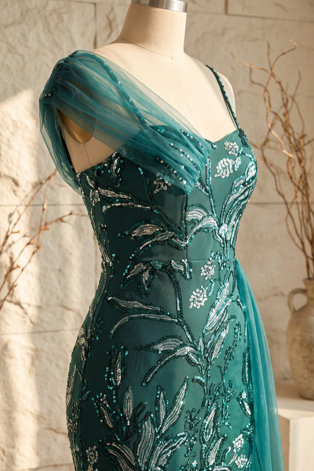 Emerald Green Sequined Mesh Mermaid Evening Gown emerald green sequined mesh evening gown - product view 4