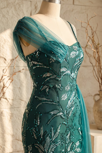 Emerald Green Sequined Mesh Mermaid Evening Gown emerald green sequined mesh evening gown - product view 4