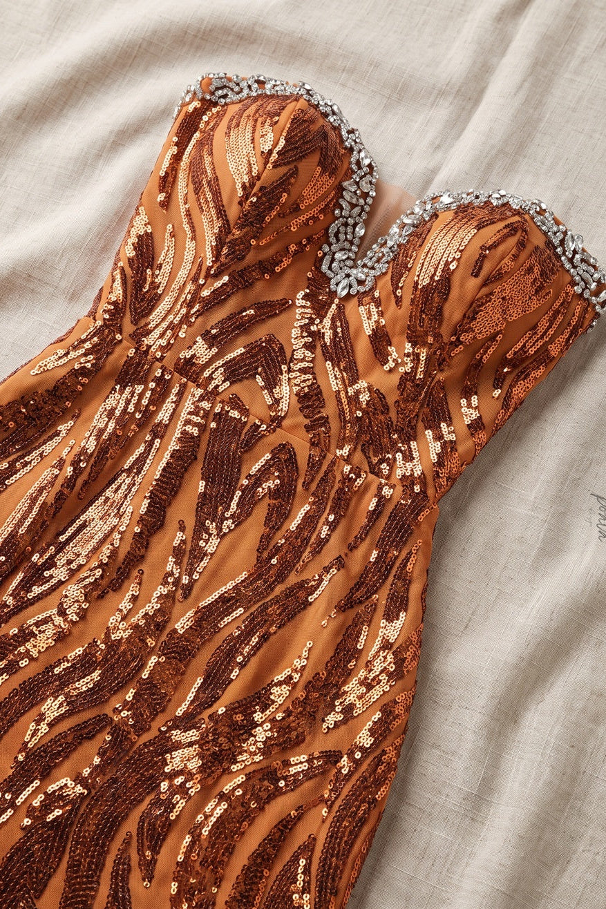 Copper Sequined Mesh Column Dress copper, bronze sequined mesh dress - product view 6