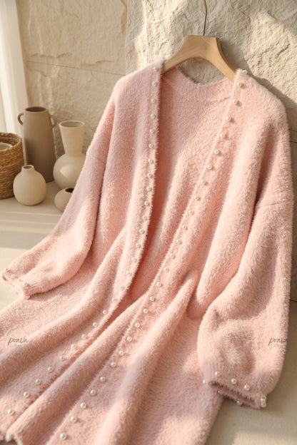 Pale Pink Eyelash Knit Oversized Cocoon Open-Front Cardigan pale pink eyelash knit long open-front cardigan - product view 6