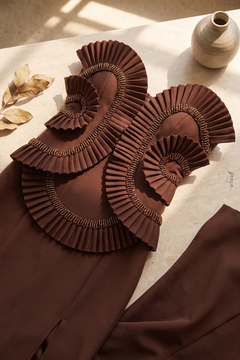 Chocolate Brown Matte Crepe Column Evening Gown chocolate brown heavyweight matte crepe evening gown - product view 6