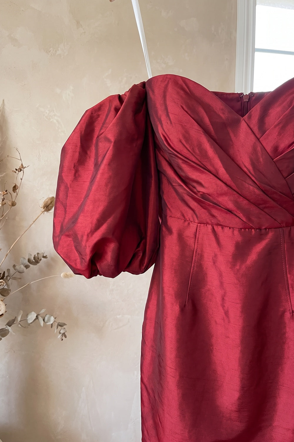 Deep Red Taffeta Bodycon Mini Dress deep red taffeta dress - product view 6
