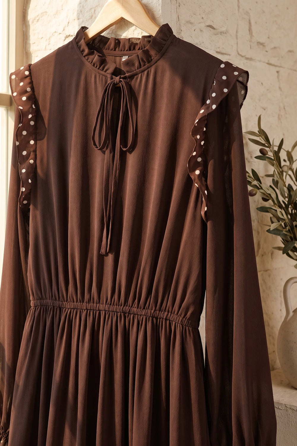 Dark Brown Chiffon A-Line Tiered Maxi Dress dark brown chiffon maxi dress - product view 6