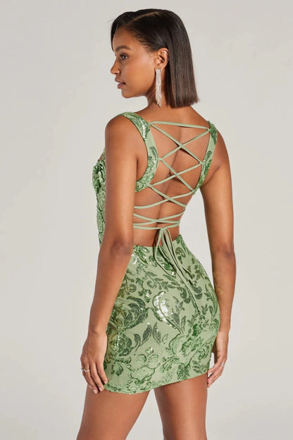 Aubree Lace-Up Sequin Party Dress