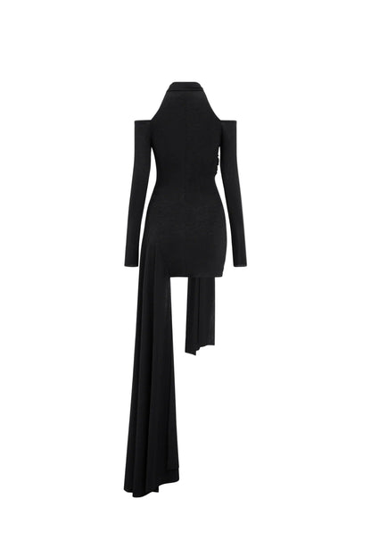 black Off-shoulder bodycon Mini Dress with Cape