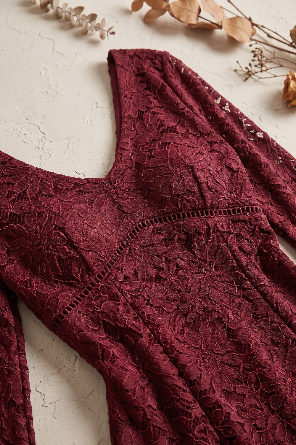 burgundy floral lace mermaid dress burgundy floral lace dress - product view 5