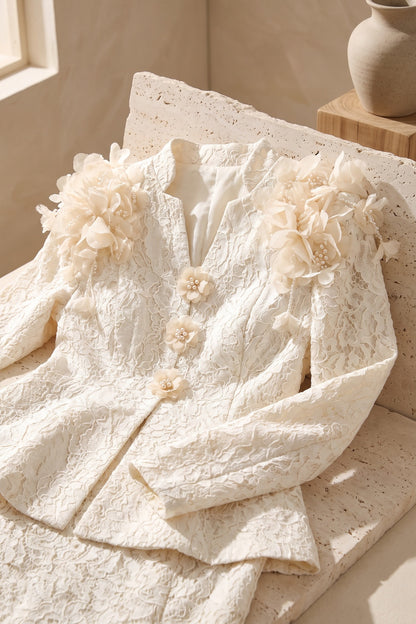 Ivory Corded Floral Lace Two-Piece Skirt Suit Ivory, Cream Corded floral lace Two-piece skirt suit - product view 7