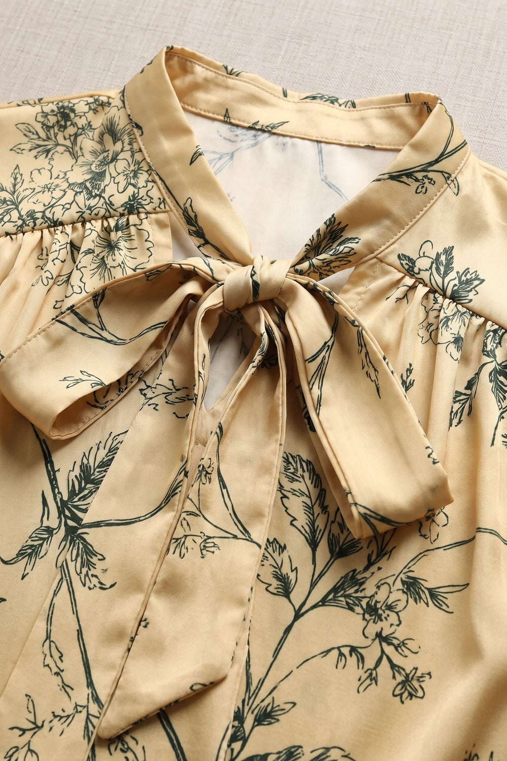 Pale Yellow Botanical Floral Two-Piece Set pale yellow satin-weave synthetic or silk blend two-piece set - product view 7